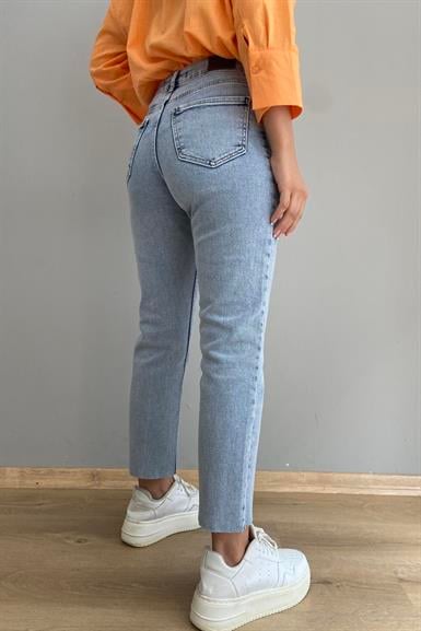 YÜKSEK BEL DİKİŞSİZ PAÇA MOM PANTOLON