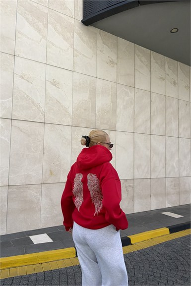 ANGEL TAŞ BASKI DETAY KAPŞONLU SWEATSHIRT