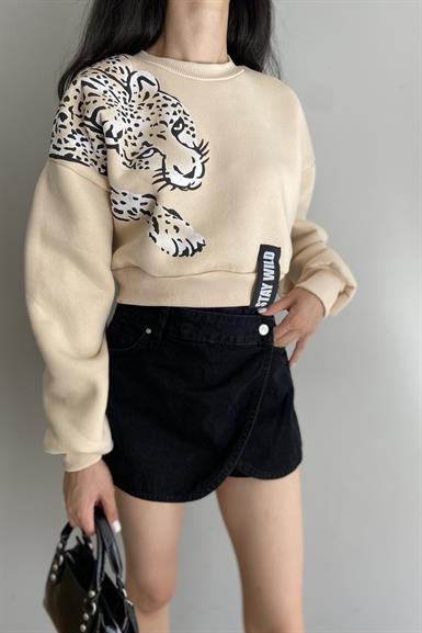 BASKI DETAY CROP SWEATSHIRT
