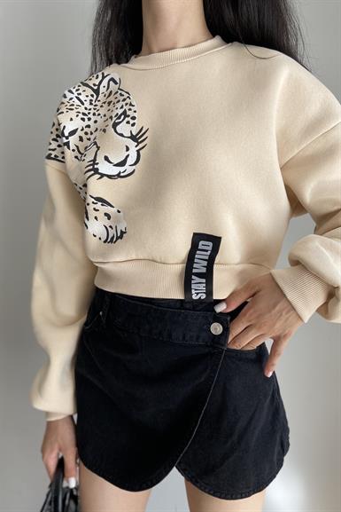 BASKI DETAY CROP SWEATSHIRT