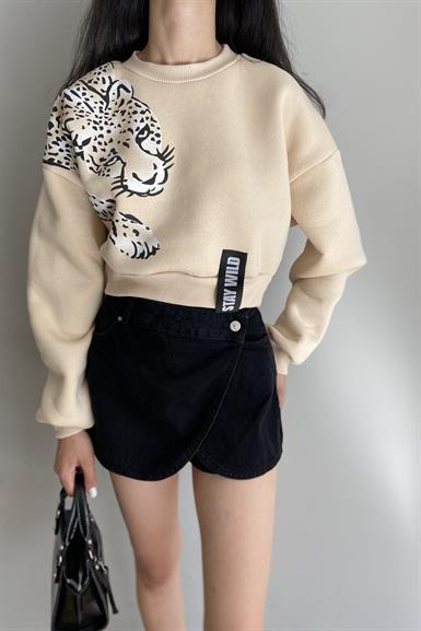 BASKI DETAY CROP SWEATSHIRT
