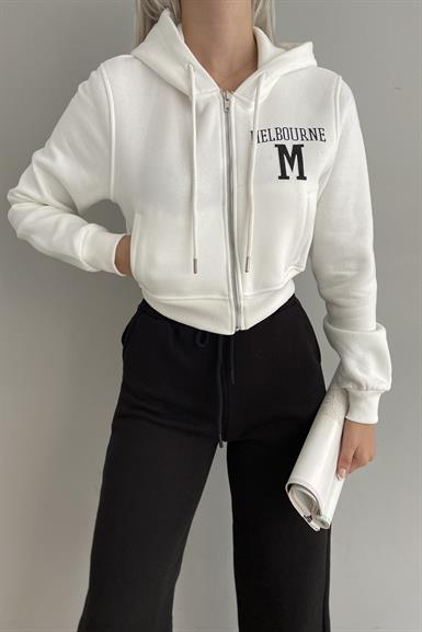 BASKI DETAY FERMUARLI CROP SWEATSHIRT