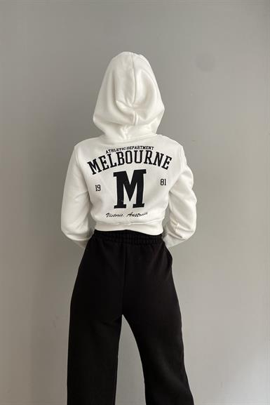BASKI DETAY FERMUARLI CROP SWEATSHIRT