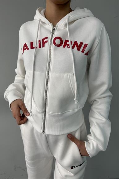 BASKI DETAY FERMUARLI KAPŞONLU CROP SWEAT
