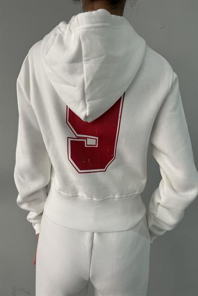 BASKI DETAY FERMUARLI KAPŞONLU CROP SWEAT
