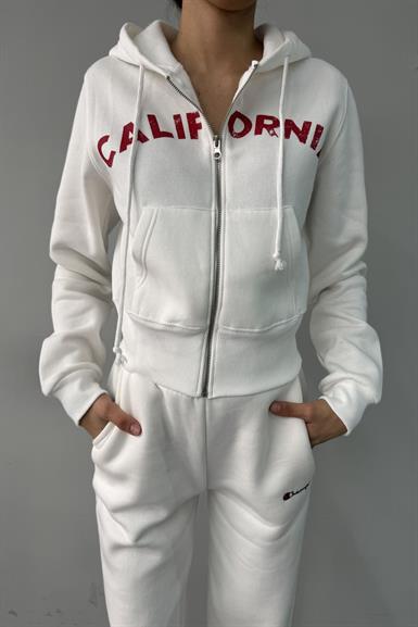 BASKI DETAY FERMUARLI KAPŞONLU CROP SWEAT