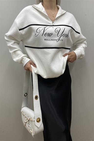 BASKI DETAY FERMUARLI SWEATSHIRT