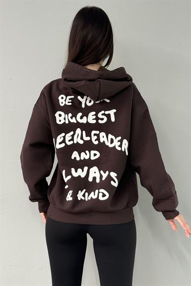 BASKI DETAY KAPŞONLU SWEATSHIRT