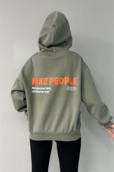 BASKI DETAY KAPŞONLU SWEATSHIRT