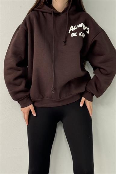 BASKI DETAY KAPŞONLU SWEATSHIRT