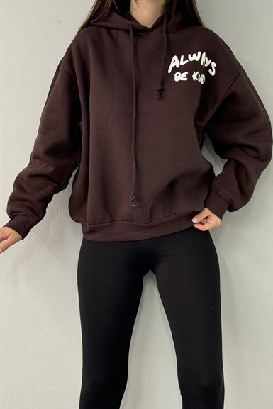 BASKI DETAY KAPŞONLU SWEATSHIRT