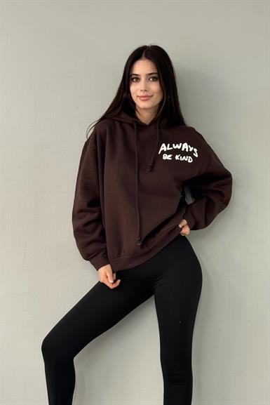 BASKI DETAY KAPŞONLU SWEATSHIRT