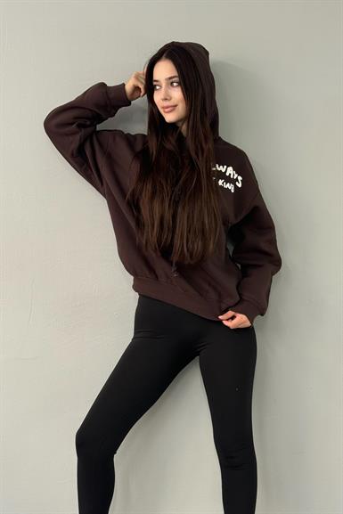 BASKI DETAY KAPŞONLU SWEATSHIRT