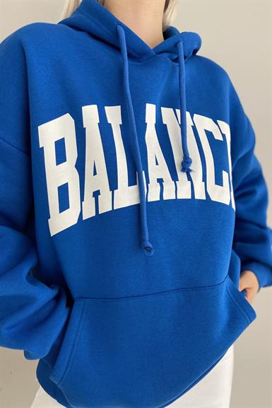 BASKI DETAYLI KAPŞONLU OVERSİZE SWEATSHIRT