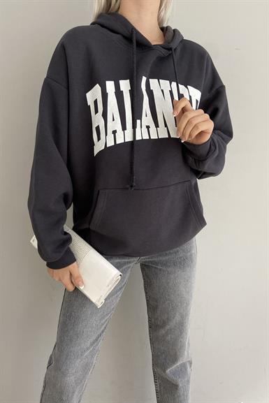BASKI DETAYLI KAPŞONLU OVERSİZE SWEATSHIRT