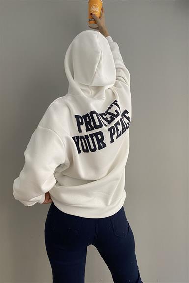 BASKI DETAYLI KAPŞONLU OVERSİZE SWEATSHIRT