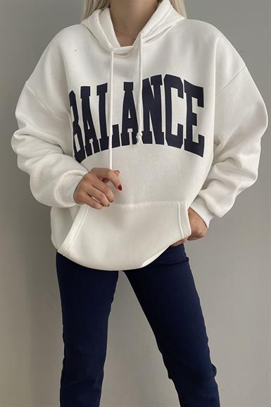 BASKI DETAYLI KAPŞONLU OVERSİZE SWEATSHIRT