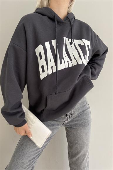 BASKI DETAYLI KAPŞONLU OVERSİZE SWEATSHIRT