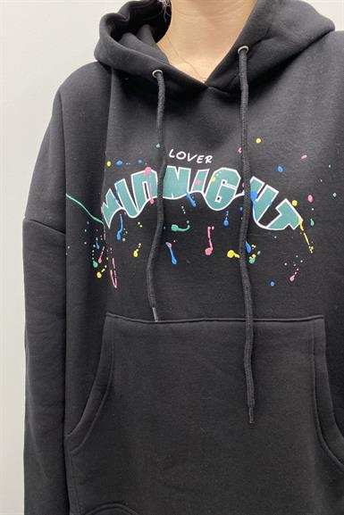 BASKI DETAYLI KAPŞONLU SWEATSHIRT