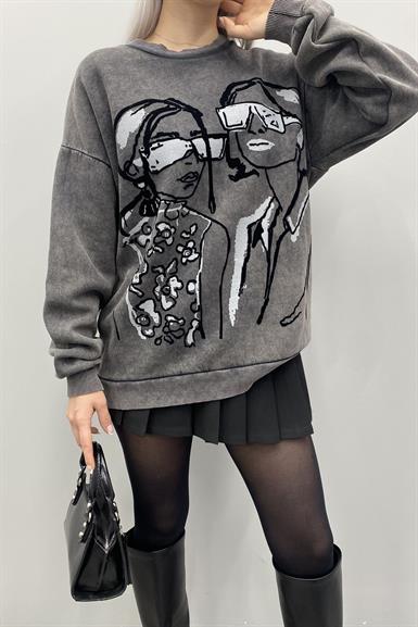BASKI DETAYLI SWEATSHIRT