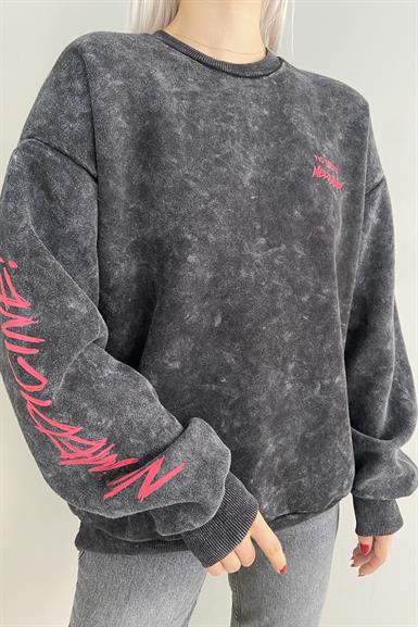 BASKI VE NAKIŞ DETAYLI SWEATSHIRT