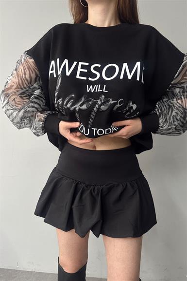 BASKI VE NAKIŞ DETAYLI SWEATSHIRT