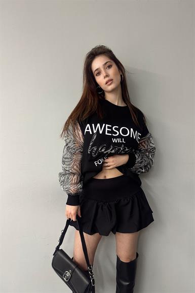 BASKI VE NAKIŞ DETAYLI SWEATSHIRT