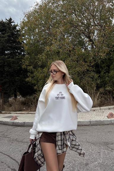 BASKI VE NAKIŞ DETAYLI SWETSHIRT