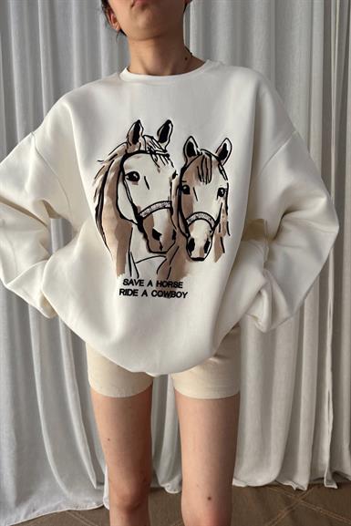 BASKI VE NAKIŞ DETAYLŞI SWEATSHIRT