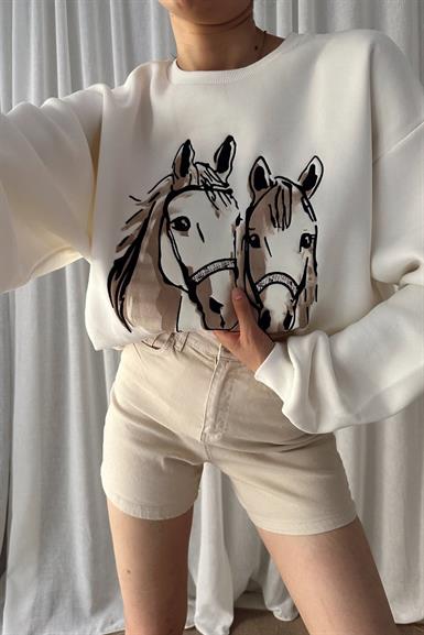 BASKI VE NAKIŞ DETAYLŞI SWEATSHIRT