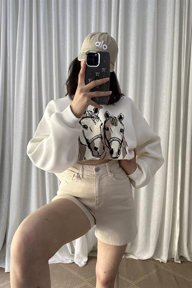 BASKI VE NAKIŞ DETAYLŞI SWEATSHIRT