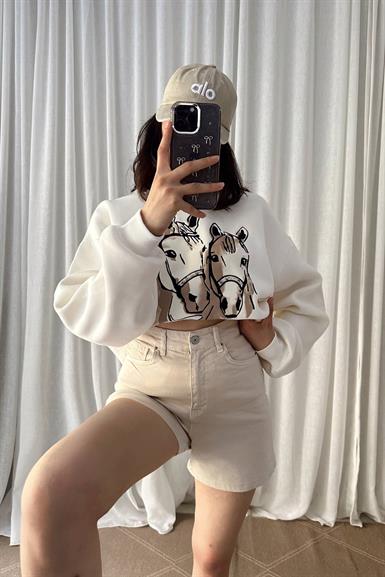 BASKI VE NAKIŞ DETAYLŞI SWEATSHIRT
