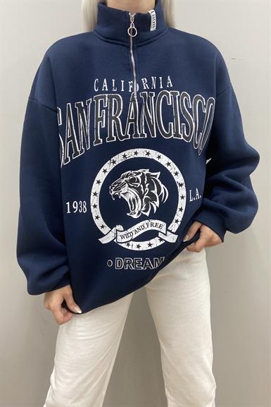 BASKILI FERMUAR DETAYLI SWEATSHIRT