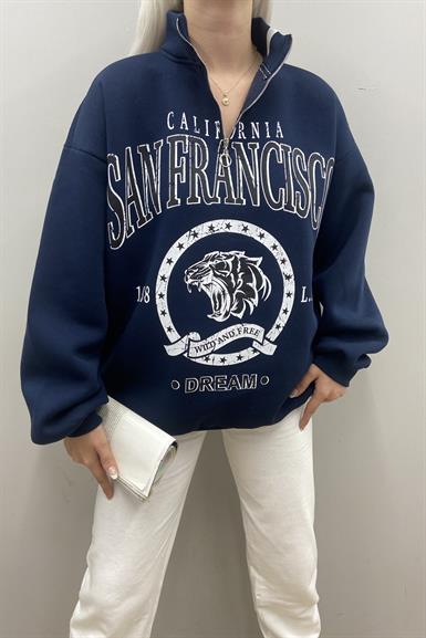 BASKILI FERMUAR DETAYLI SWEATSHIRT