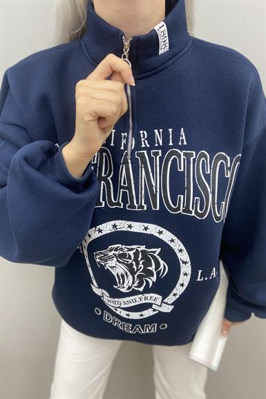 BASKILI FERMUAR DETAYLI SWEATSHIRT