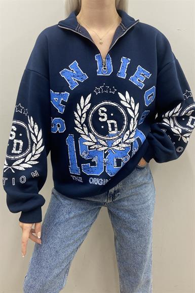 BASKILI FERMUAR DETAYLI SWEATSHIRT