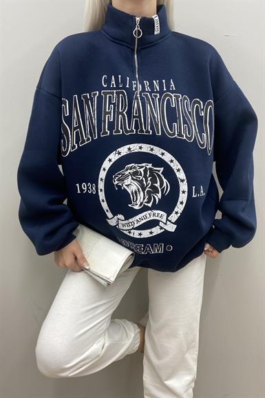 BASKILI FERMUAR DETAYLI SWEATSHIRT