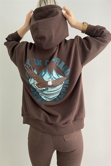 BASKILI KAPŞONLU SWEAT