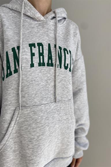 BASKILI KAPŞONLU SWEATSHIRT