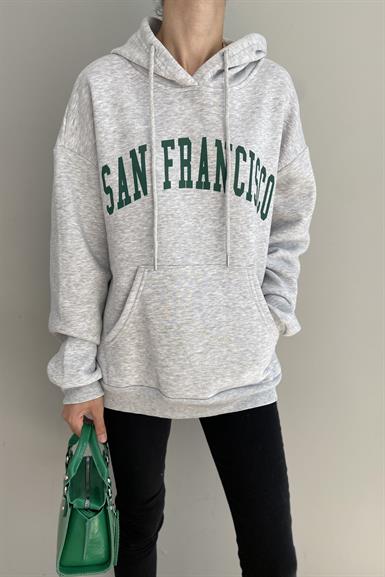 BASKILI KAPŞONLU SWEATSHIRT
