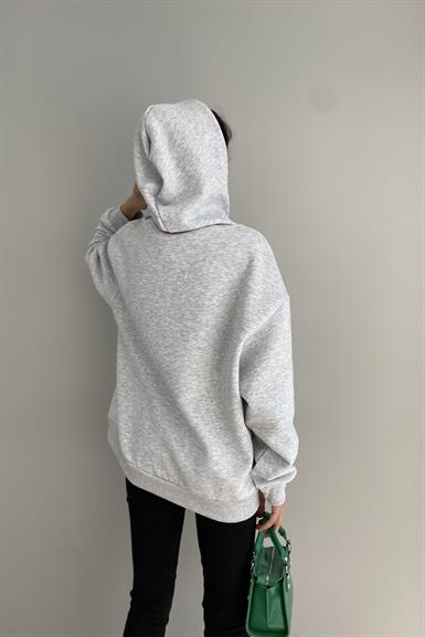 BASKILI KAPŞONLU SWEATSHIRT