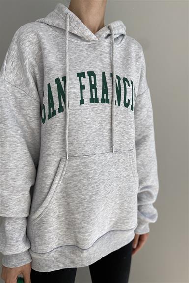 BASKILI KAPŞONLU SWEATSHIRT