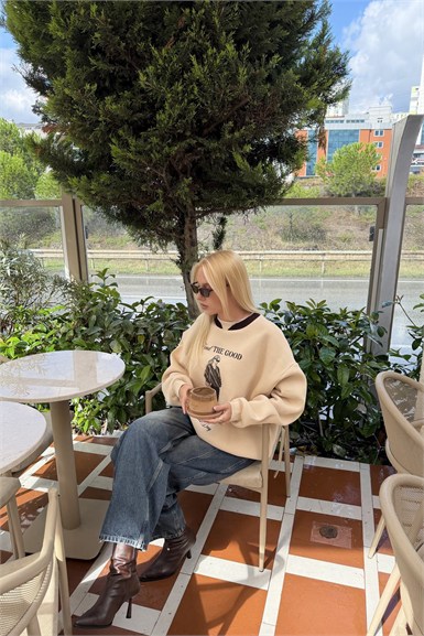 BİİSKLET YAKA BASKI DETAY SWEATSHIRT