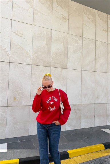 BİSİKLET YAKA BASKI VE NAKIŞ DETAY SWEATSHIRT