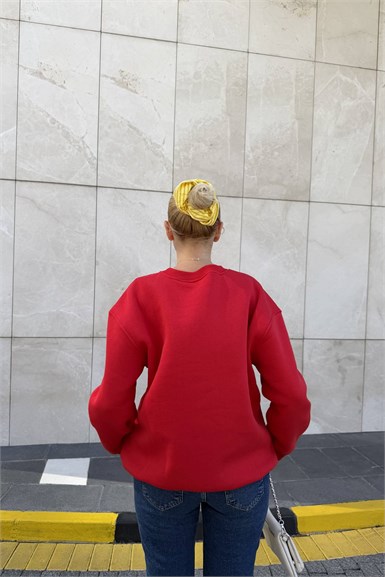 BİSİKLET YAKA BASKI VE NAKIŞ DETAY SWEATSHIRT