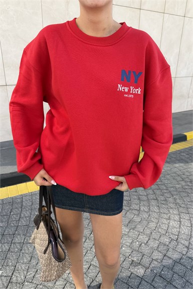 BİSİKLET YAKA BASKI VE NAKIŞ DETAY SWEATSHIRT