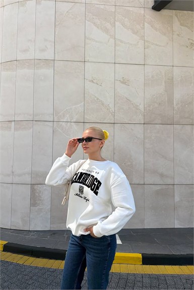 BİSİKLET YAKA BASKI VE NAKIŞ DETAY SWEATSHIRT