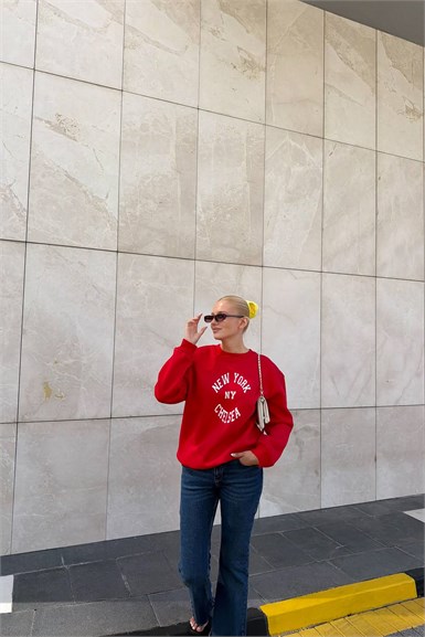 BİSİKLET YAKA BASKI VE NAKIŞ DETAY SWEATSHIRT
