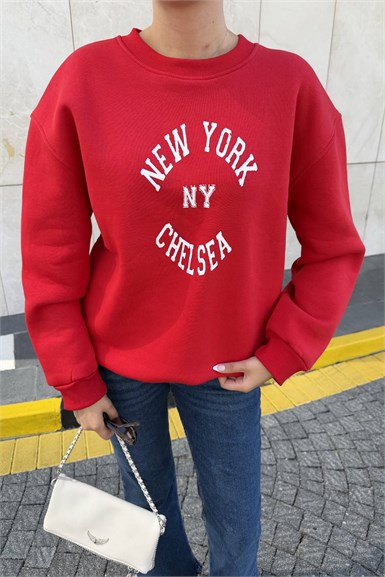 BİSİKLET YAKA BASKI VE NAKIŞ DETAY SWEATSHIRT