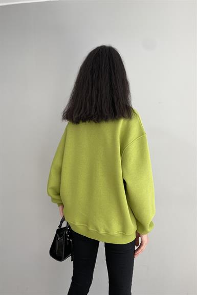 BİSİKLET YAKA BASKILI NAKIŞ DETAY SWEATSHIRT
